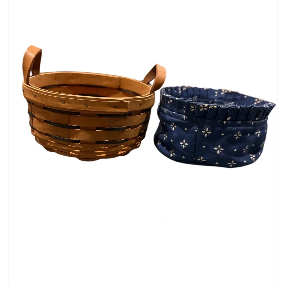 LONGABERGER Round Leather Handles Basket with Fabric Protector 7”wide x3…